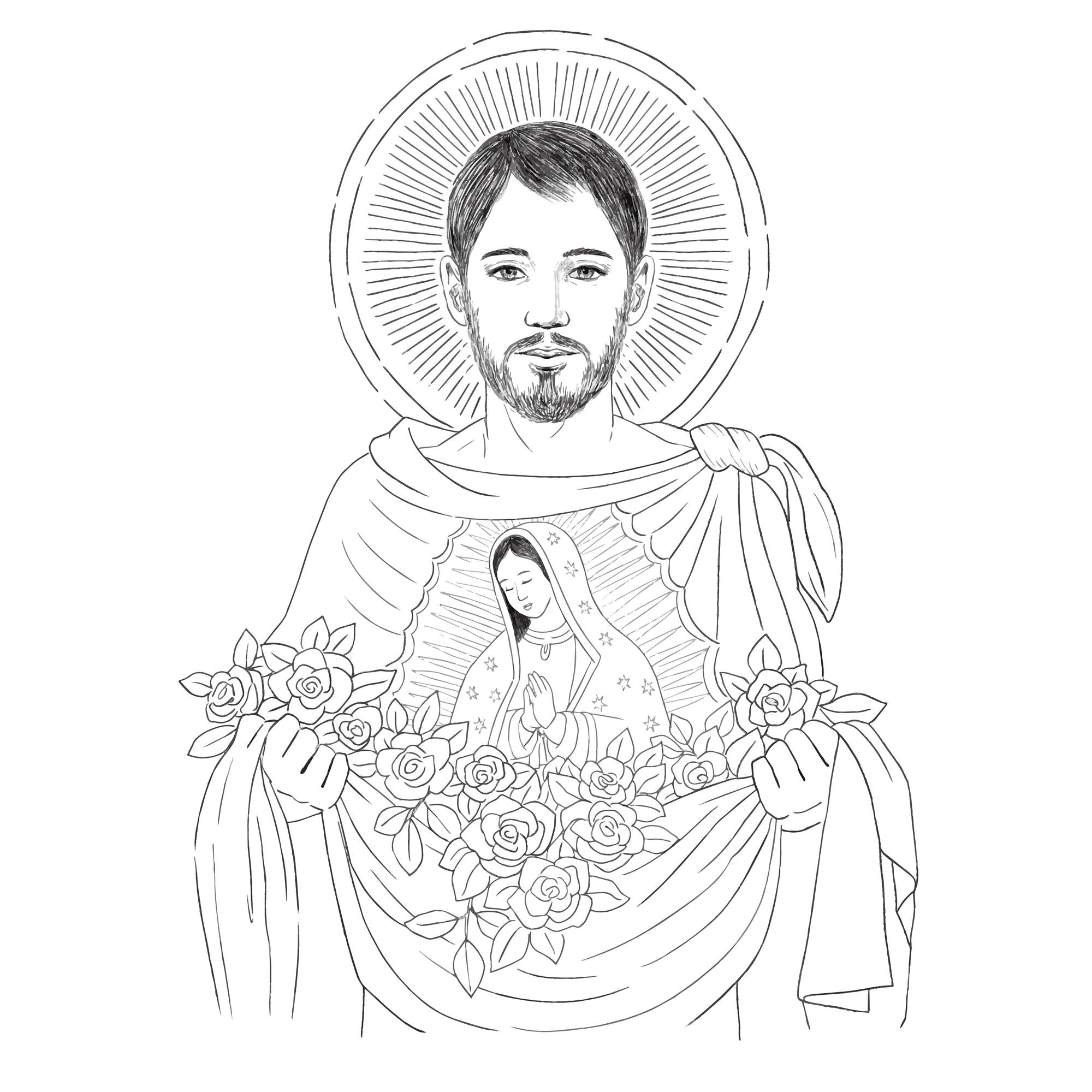 Premium vector saint juan diego revealing guadalupe image on his ayate