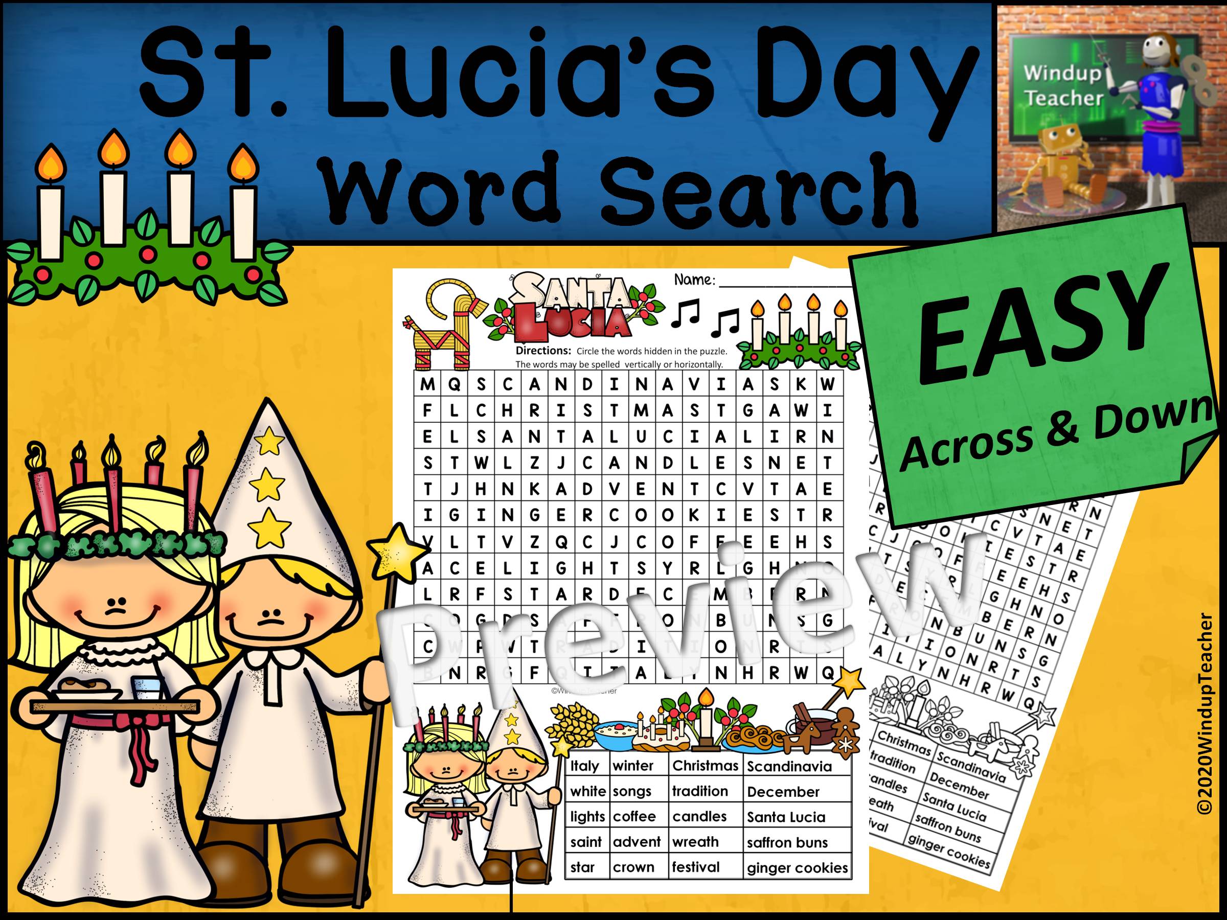 St lucias day word search easy puzzle ready to go made by teachers
