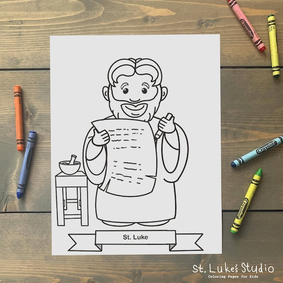 St luke coloring page for catholic kids digital download print yourself and color