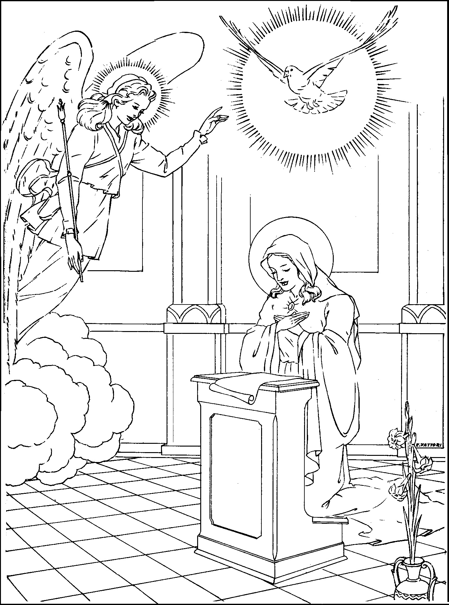 Annunciation coloring pages family in feast and feria