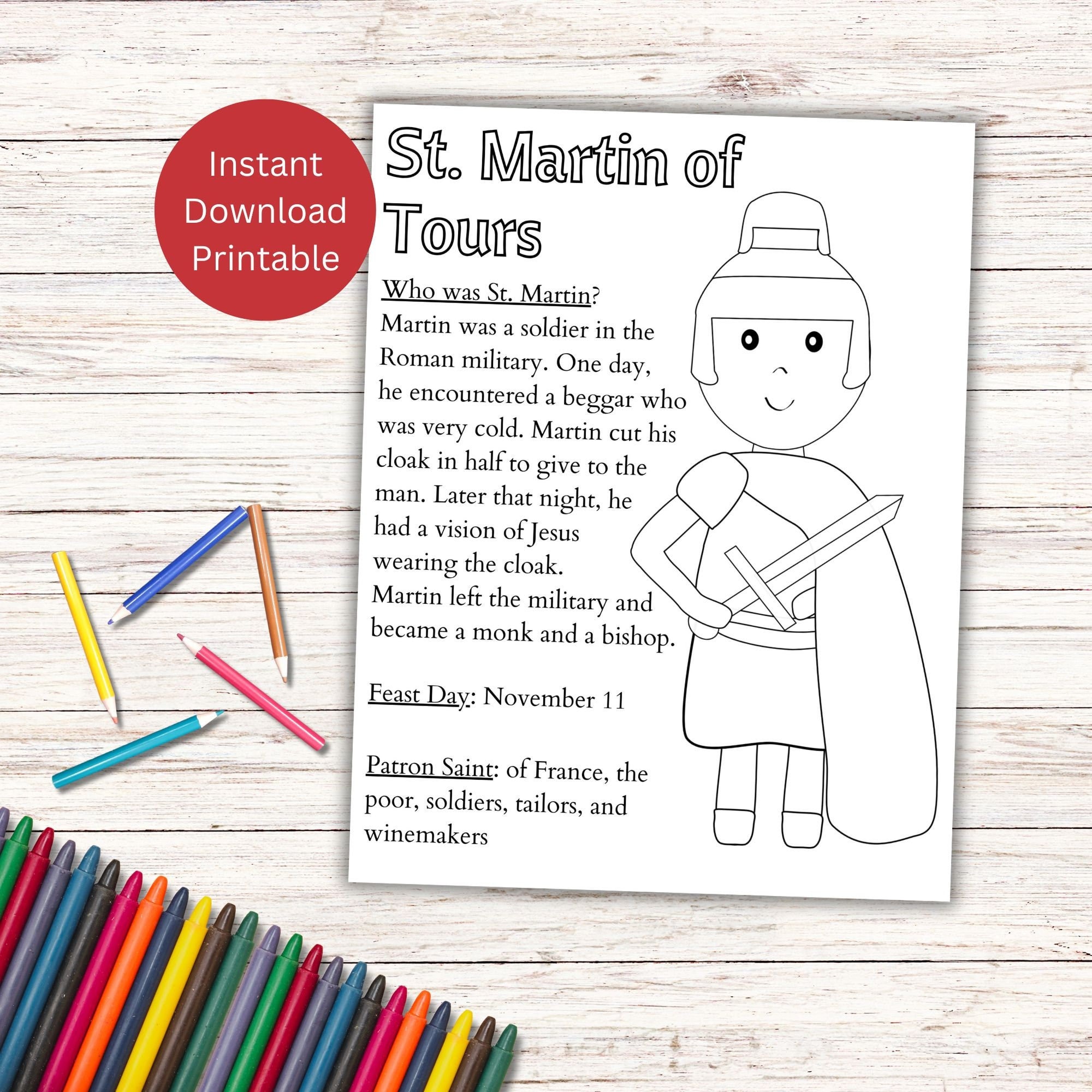 St martin of tours coloring page printable coloring page saint coloring page catholic coloring page instant download