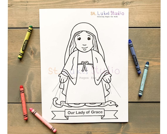 Our lady of grace blessed virgin mary coloring page for catholic kids digital download print yourself and color