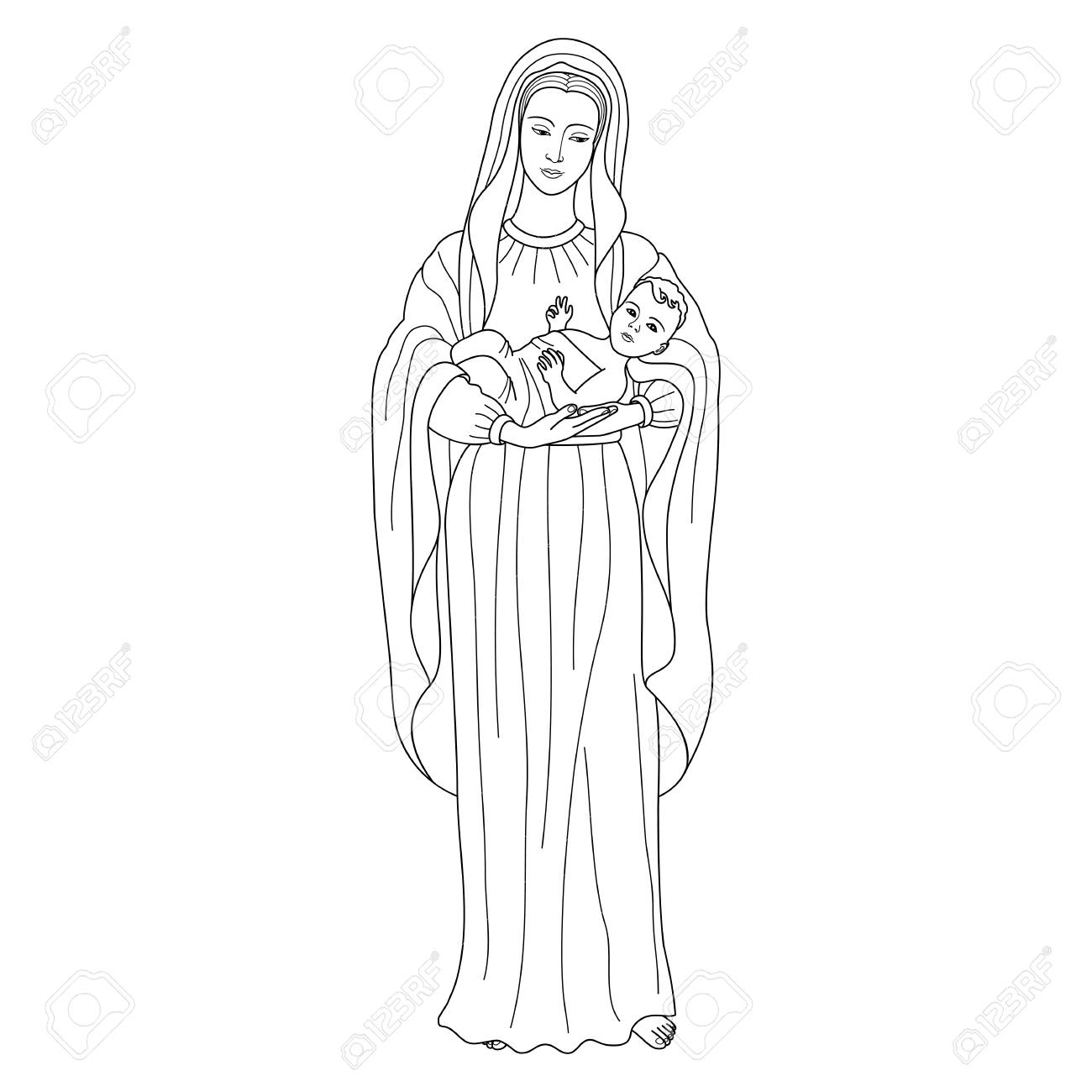 Saint virgin mary holding baby jesus christ christmas vector pattern textile print coloring page royalty free svg cliparts vectors and stock illustration image