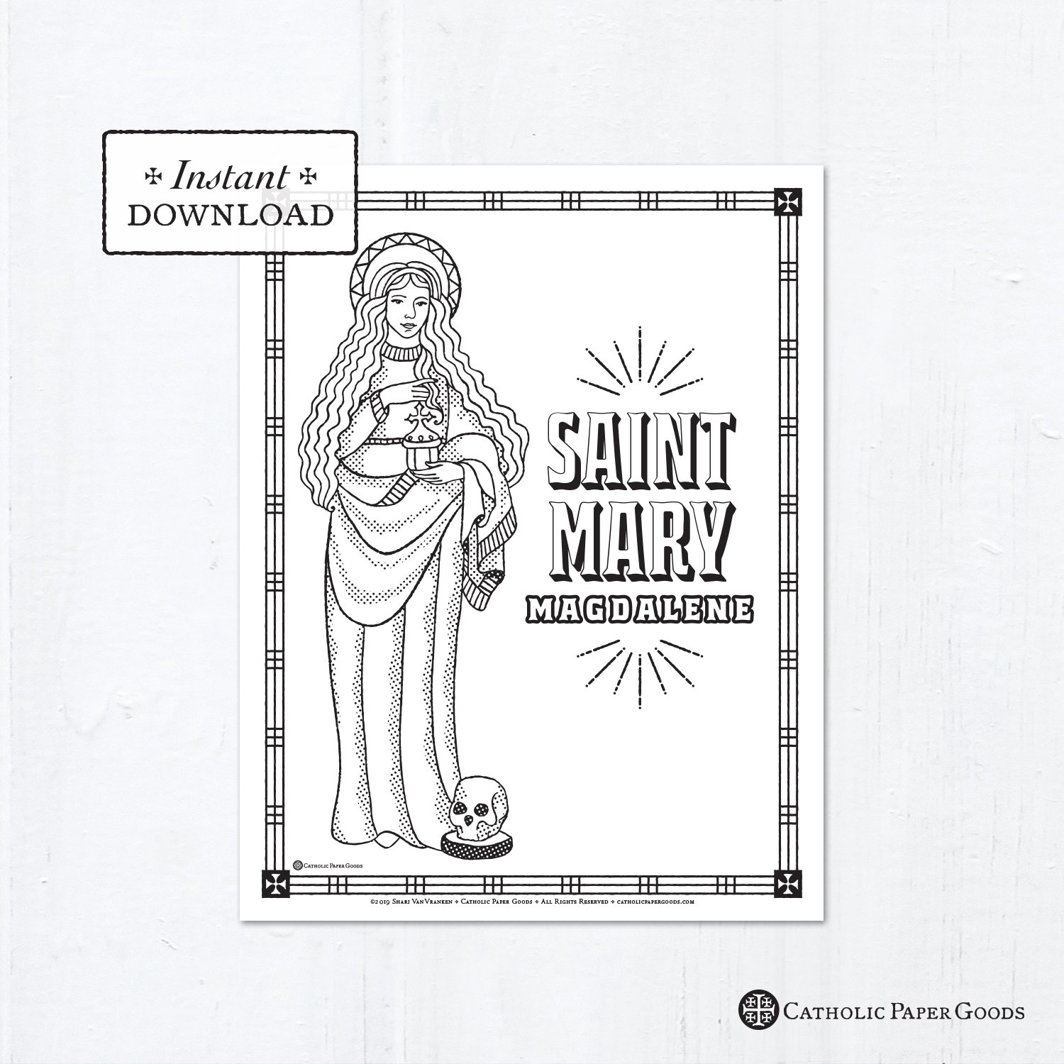 Catholic coloring page saint mary magdalene catholic saints printable coloring page digital pdf