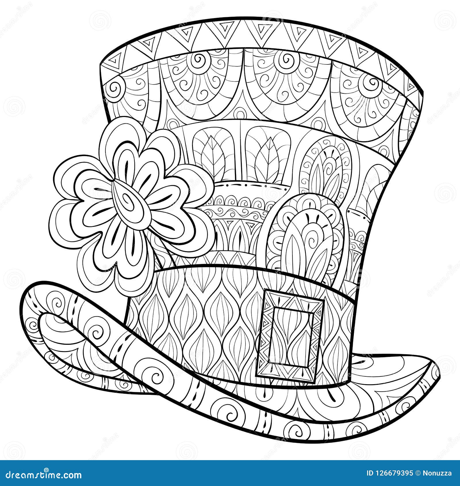 Adult coloring bookpage a cute hat with clover for relaxingsaint patrick day stock vector