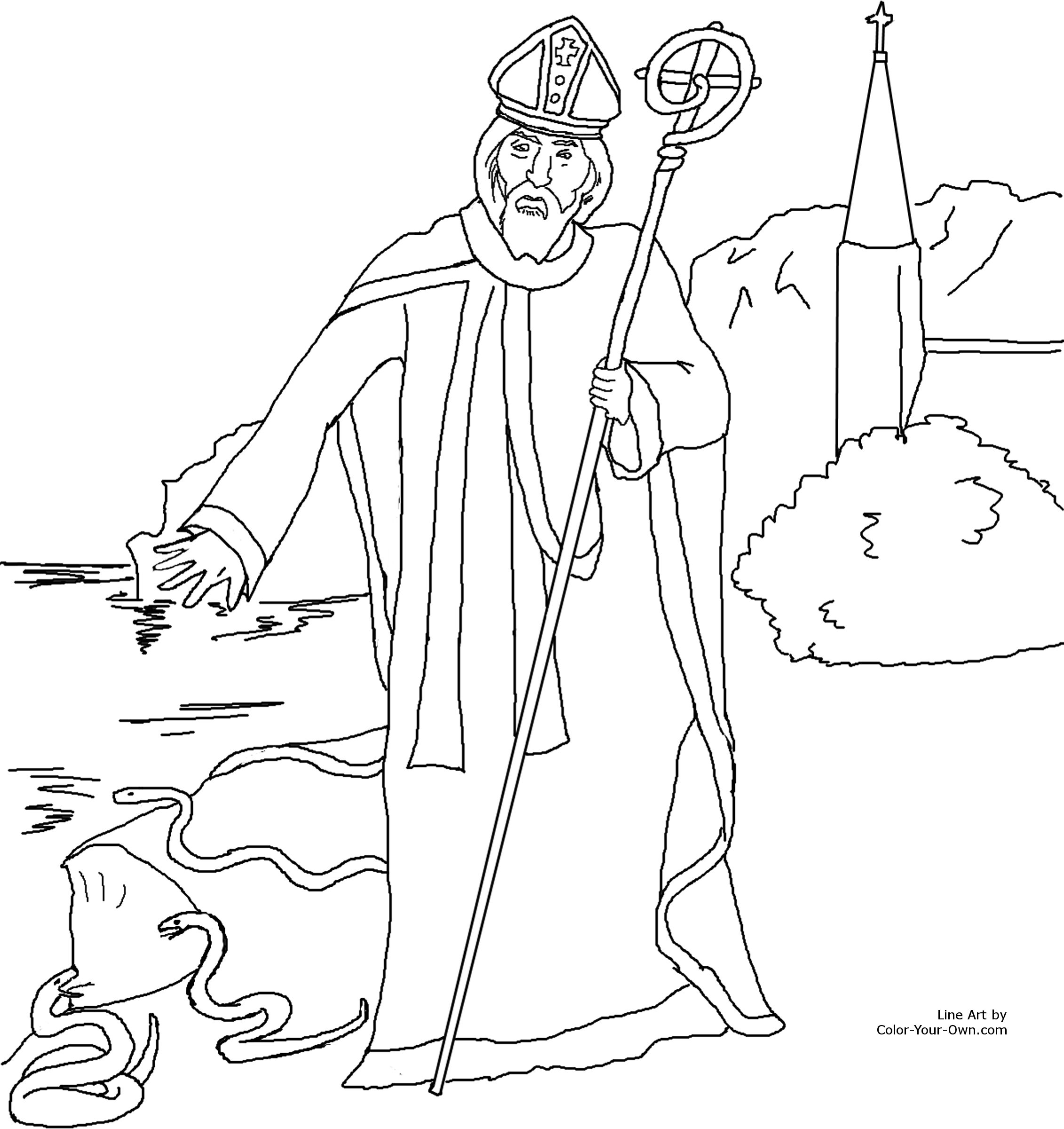 Saint patrick driving out the snakes of ireland coloring page