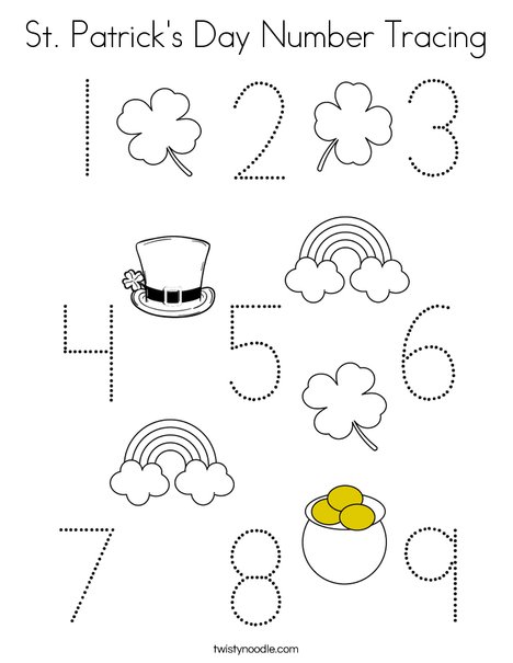 St patricks day number tracing coloring page
