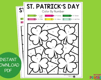 St patricks day color by number sheets color by number printable for kids color guide for kids instant download classroom activity