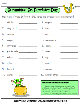St patricks day worksheets