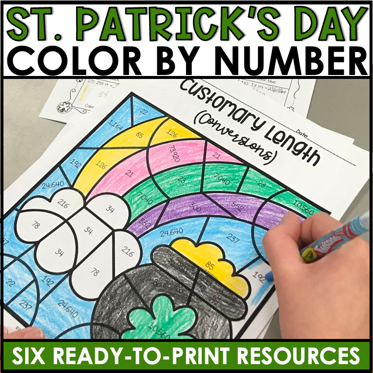 St patricks day color by number th grade math worksheets bundle