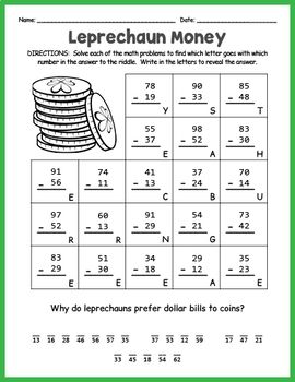 Secret message st patricks day math riddle worksheets math riddles math riddles