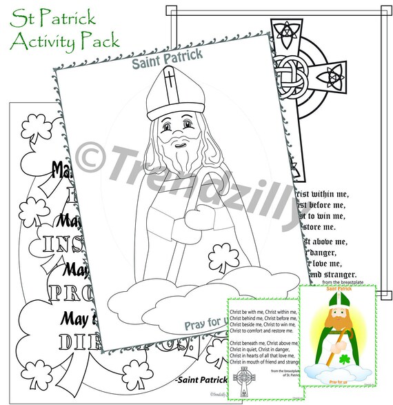 St patricks day activity pack st patricks day st patrick coloring pages st patrick holy card printable instant download