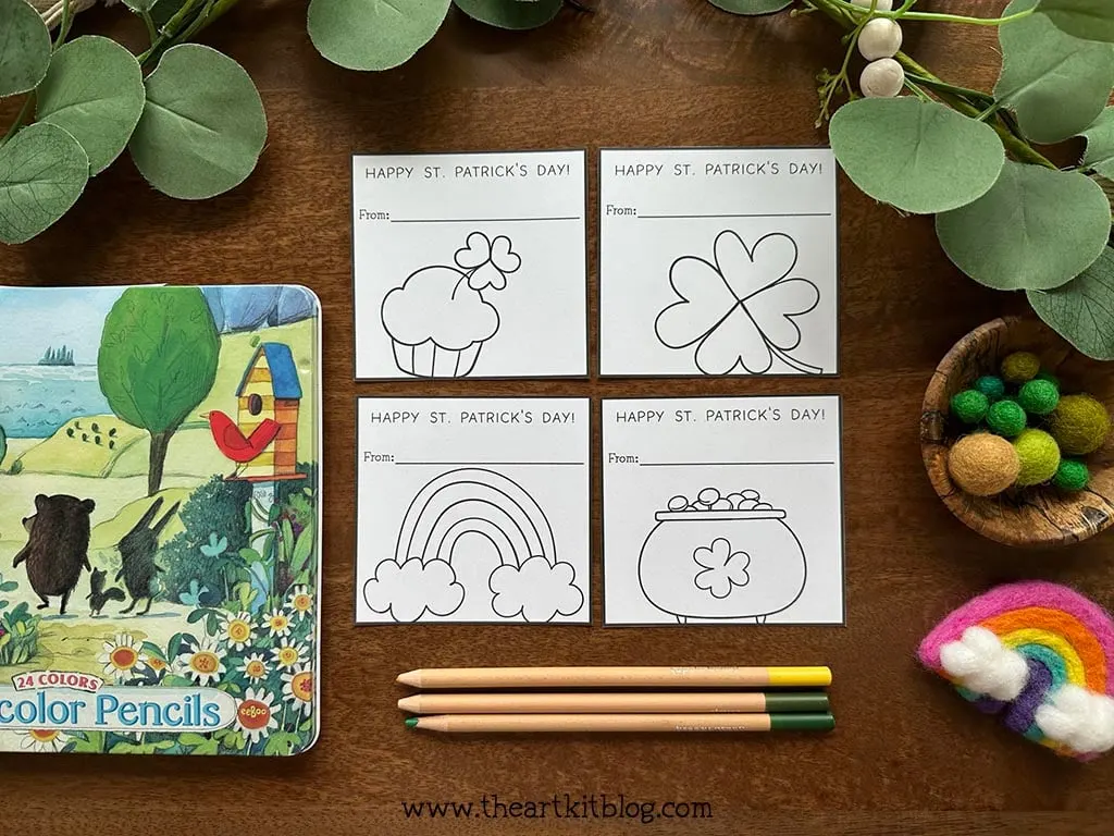 Mini happy st patricks day cards â free printable coloring pages â the art kit