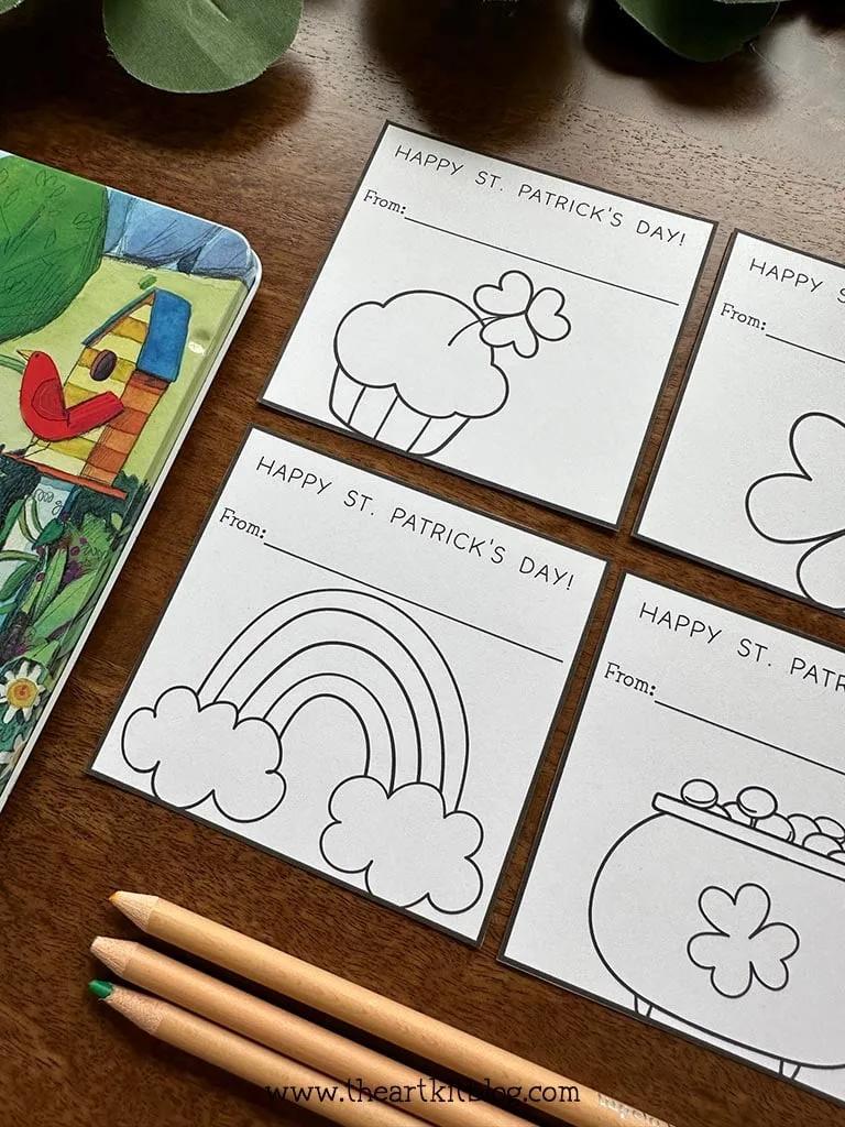 Mini happy st patricks day cards â free printable coloring pages â the art kit