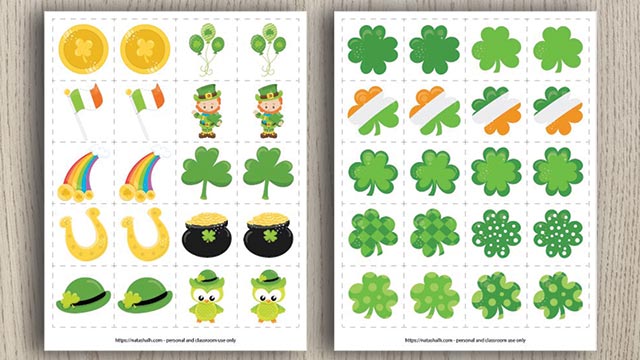 Free printable st patricks day matching game a difficult version for older kids