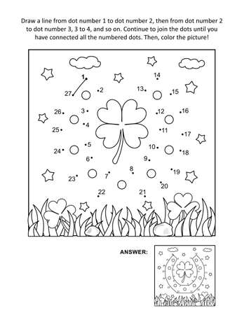 St patricks day connect the dots picture puzzle and coloring page with horseshoe answer included royalty free svg cliparts vectors and stock illustration image
