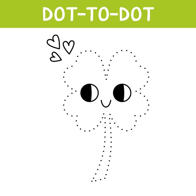 Premium vector connect the dots and draw cute clover st patricks day coloring book printable worksheet with solution for school and preschool educational game for kids