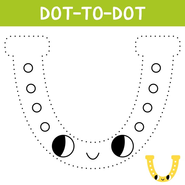 Premium vector connect the dots and draw cute gold horseshoe st patricks day coloring book printable worksheet with solution for school and preschool educational game for kids