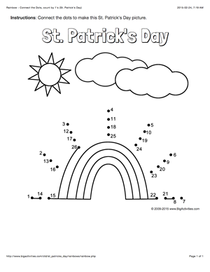 St patricks day connect the dots page with a rainbow multiple puzzle options dot to dot puzzlâ st patrick day activities dot to dot puzzles connect the dots