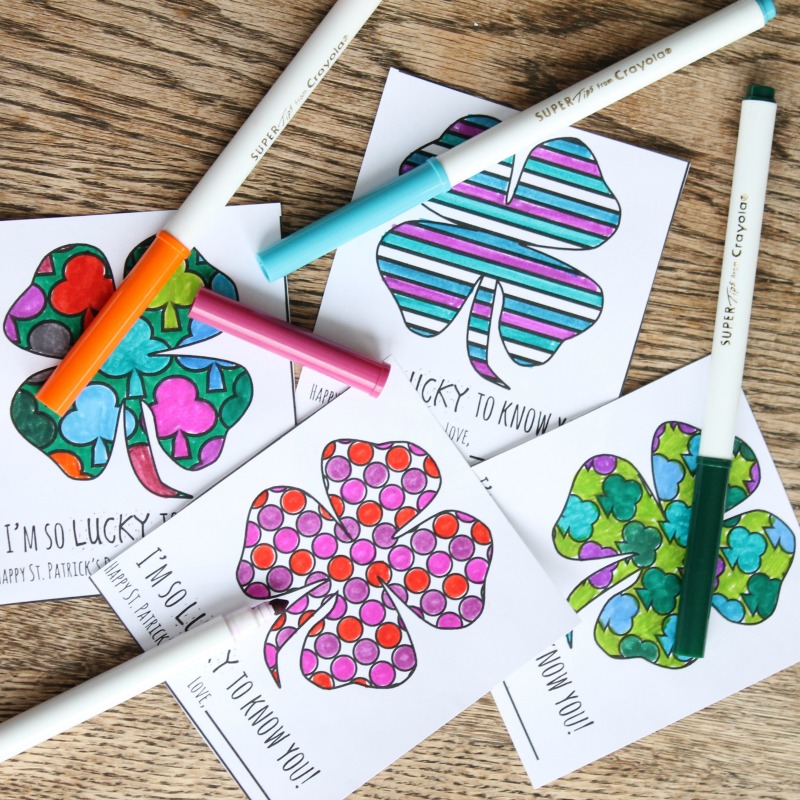 St patricks day coloring cards free printable