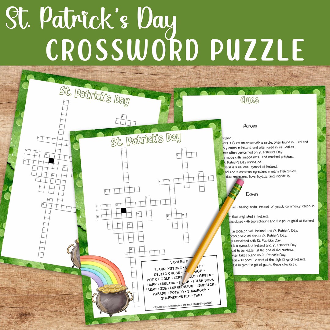 St patricks day crossword puzzle printable game for