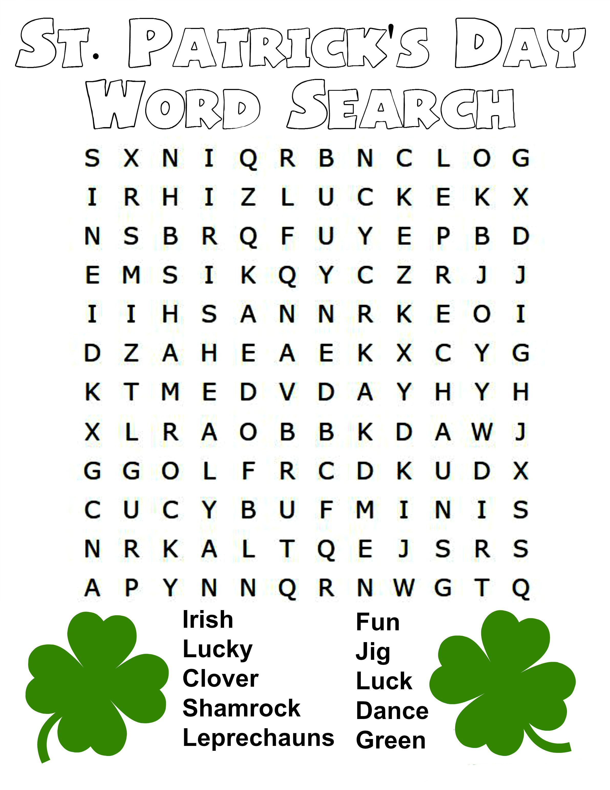 St patricks day word search