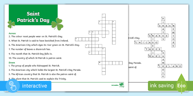 St patricks day crossword teacher made