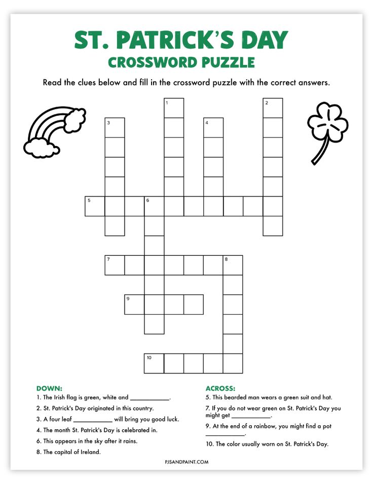 Free printable st patricks day crossword puzzle st patricks day words st patrick day activities st patricks day games