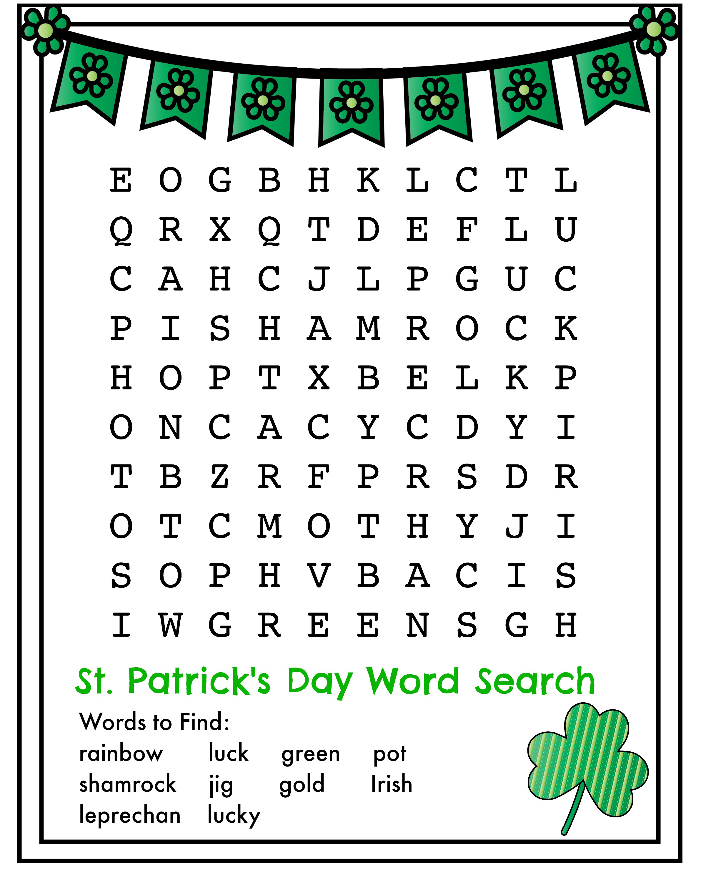St patricks day word search