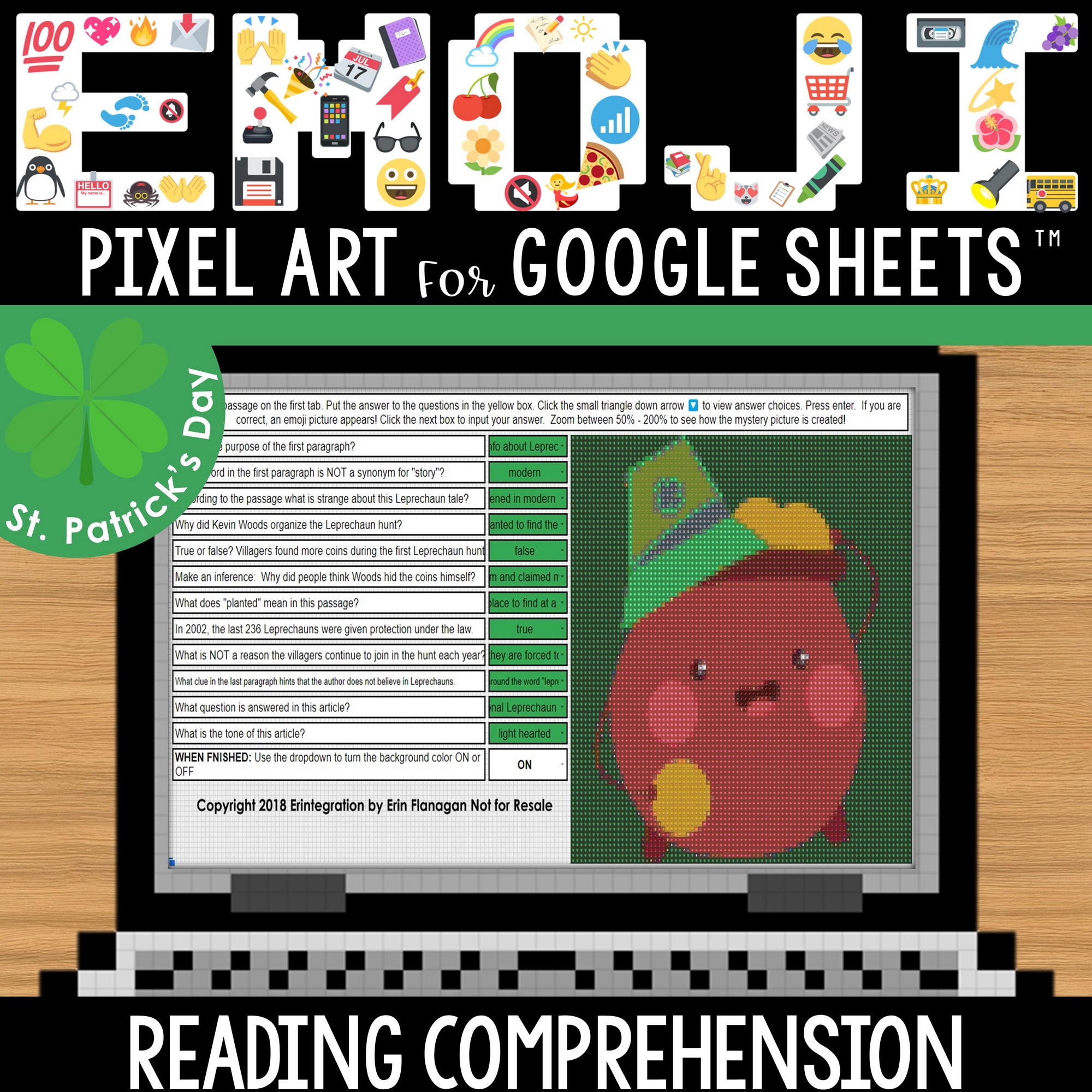 St patricks day google sheets emoji pixel art nonfiction reading prehension