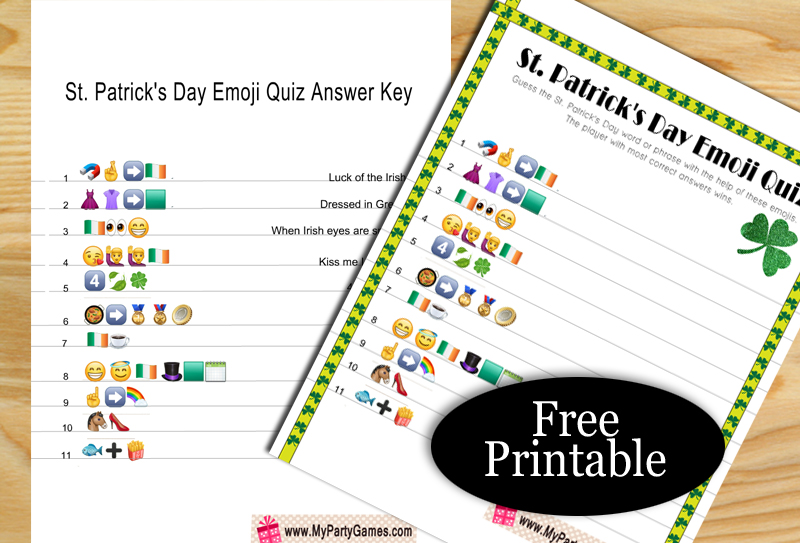 Free printable st patricks day emoji quiz with answer key