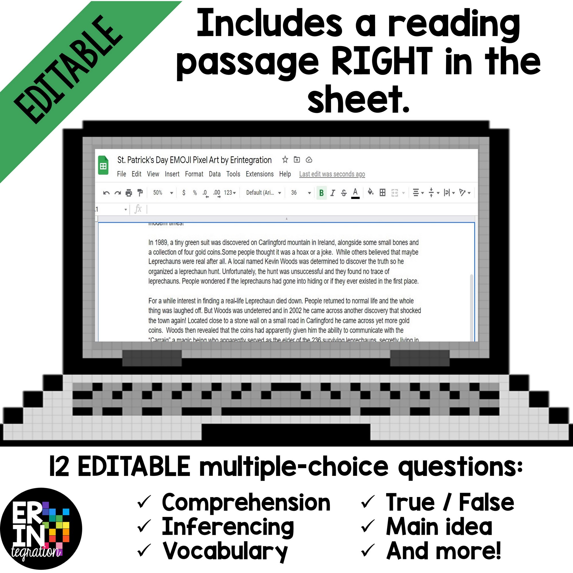 St patricks day google sheets emoji pixel art nonfiction reading prehension