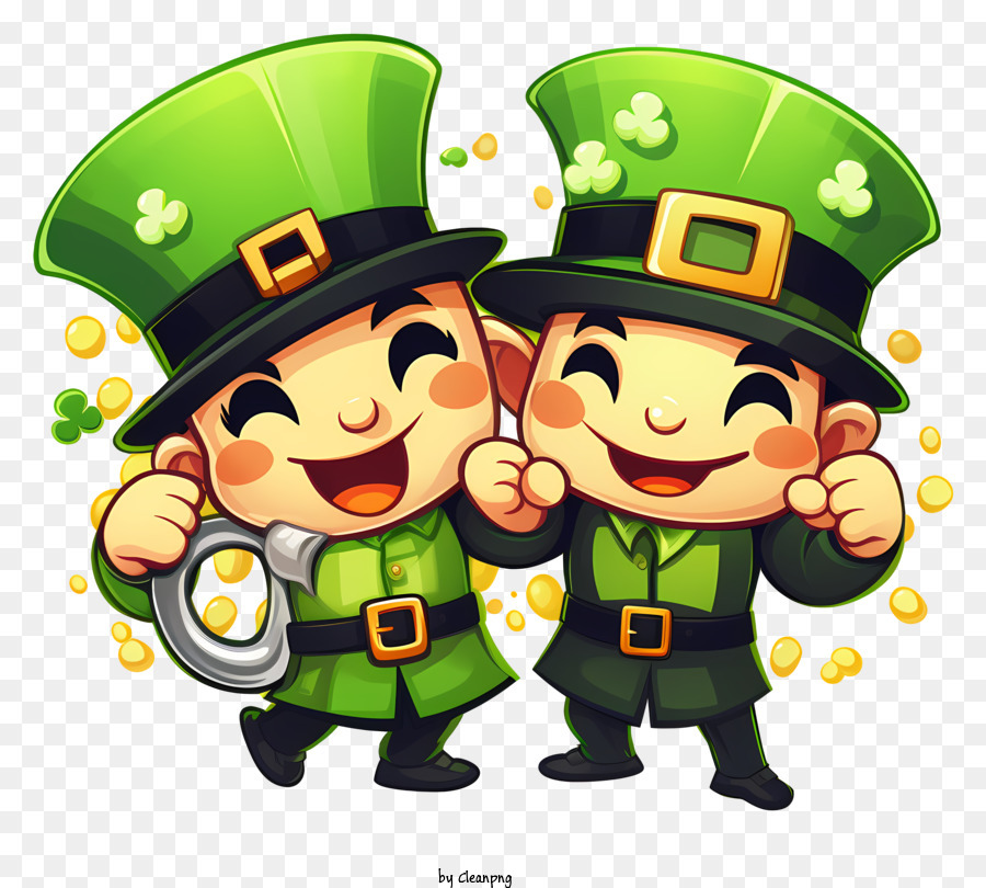 Two happy cartoon leprechauns wearing green attire png download