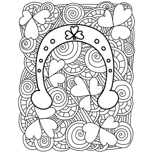Premium vector coloring page with horseshoe for st patricks day ornate patterns for festive activity