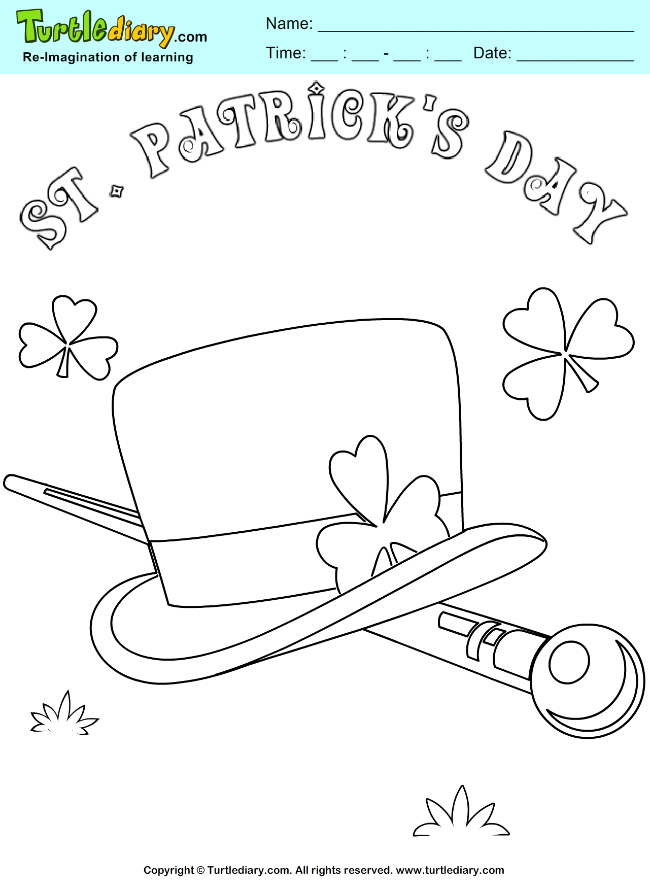 Leprechaun hat coloring sheet turtle diary