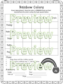 St patricks day logic puzzles by ann fausnight tpt