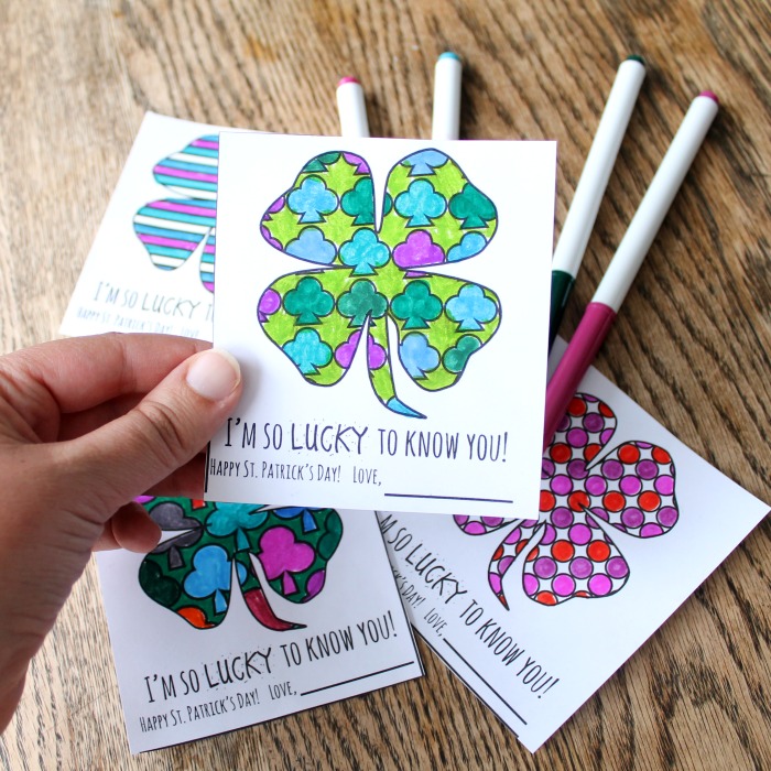 St patricks day coloring cards free printable