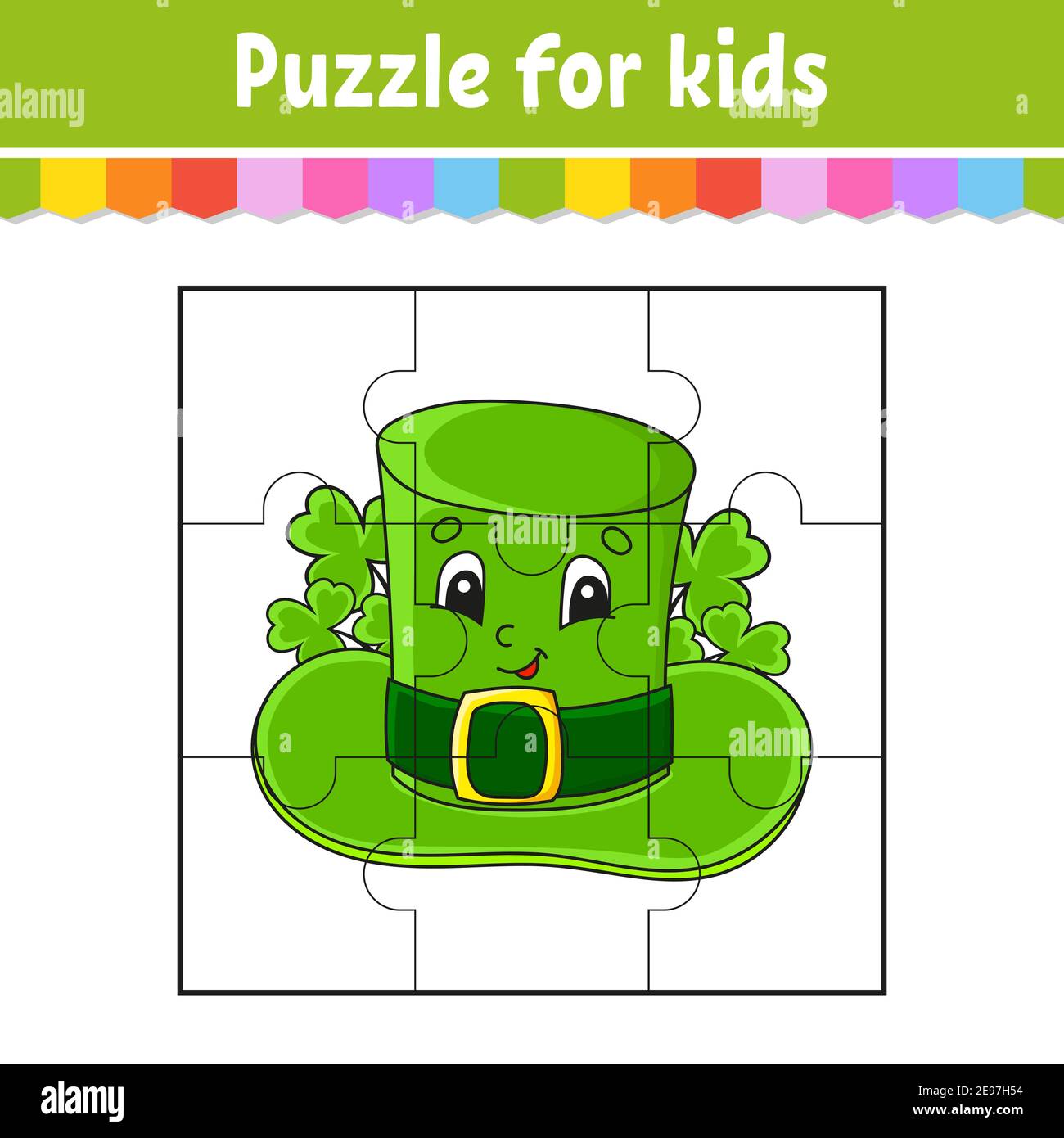 Puzzle game for kids jigsaw pieces color worksheet activity page st patricks day isolated vector illustration cartoon style stock vector image art