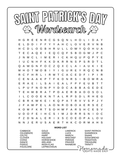 Free printable st patricks day word search puzzles