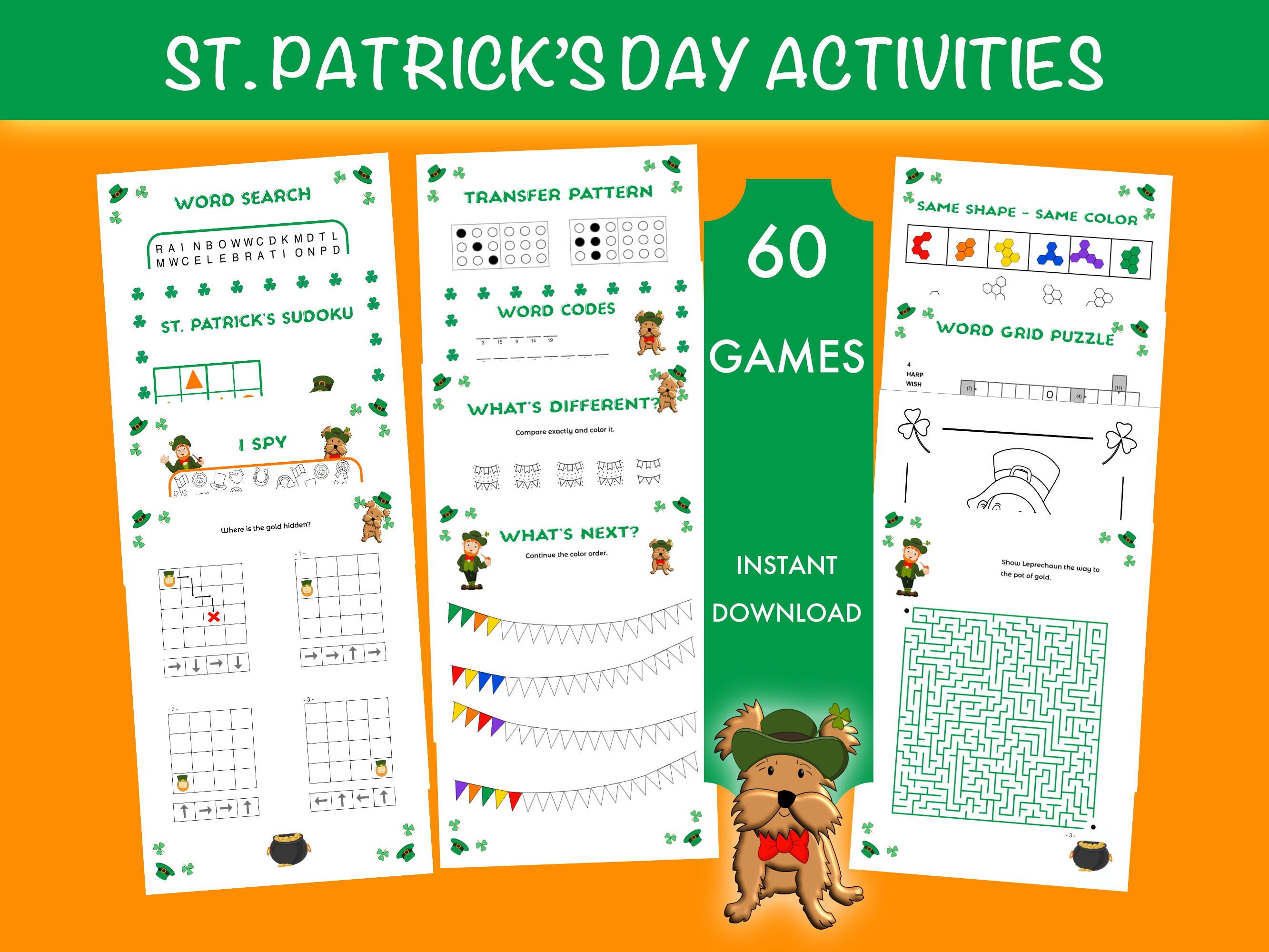 St patricks day activity coloring page bundle printable
