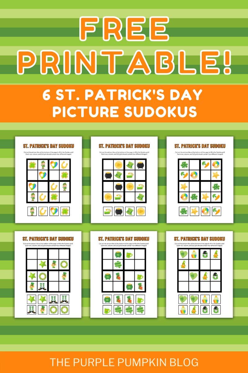 Free printable st patricks day picture sudoku puzzles for kids