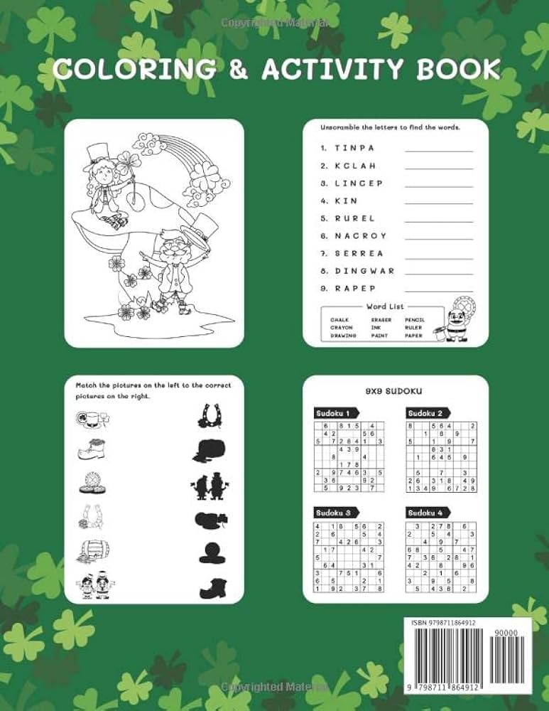 St patricks day coloring and activity book mazes dot to dot sudoku word search and more for kids b alisscia books