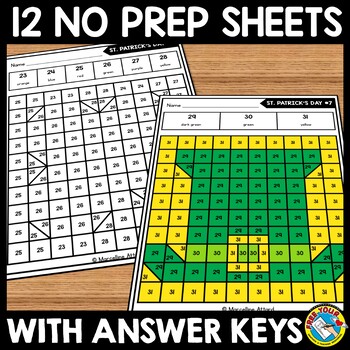 Mystery picture st patricks day math color by number activity coloring pages