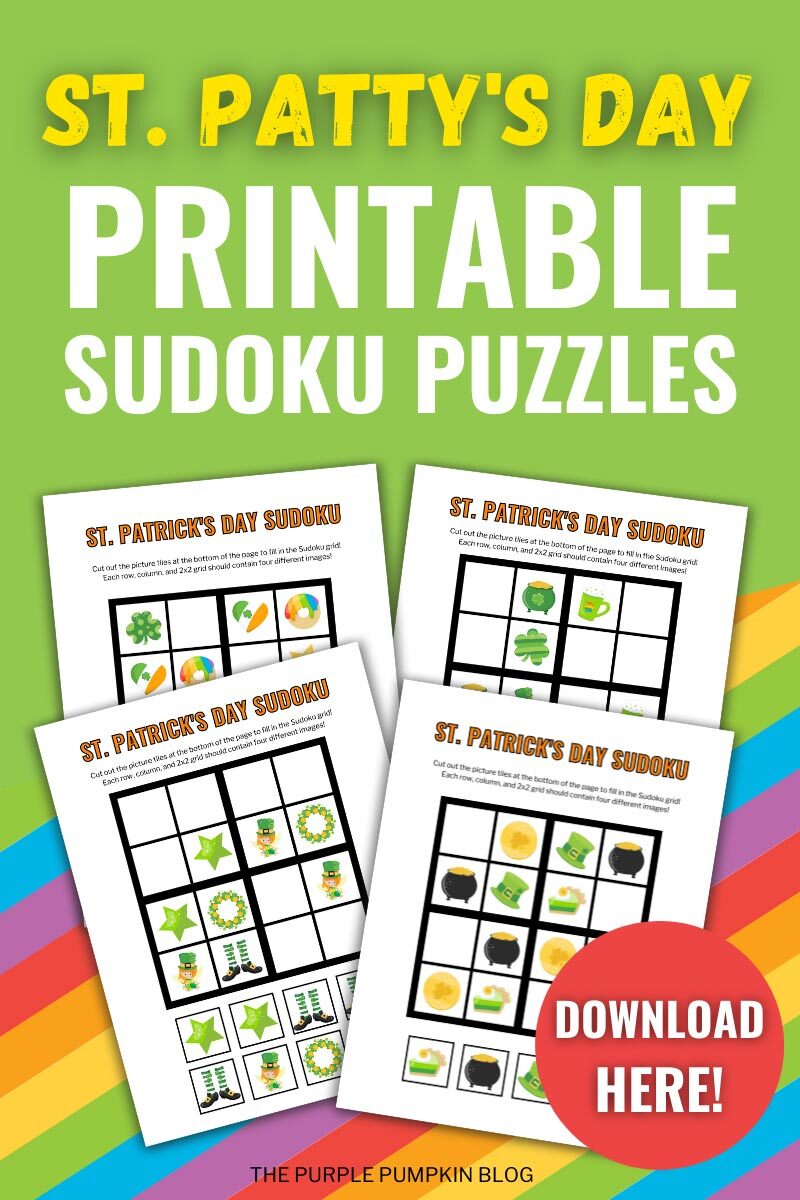 Free printable st patricks day picture sudoku puzzles for kids