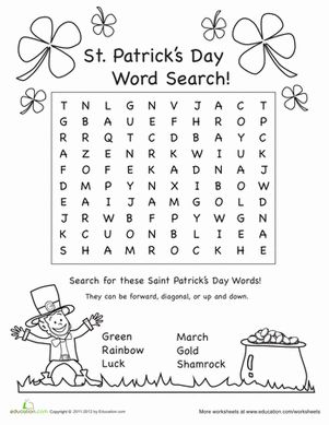 St patricks day word search worksheet education st patricks day words st patrick st patrick day activities