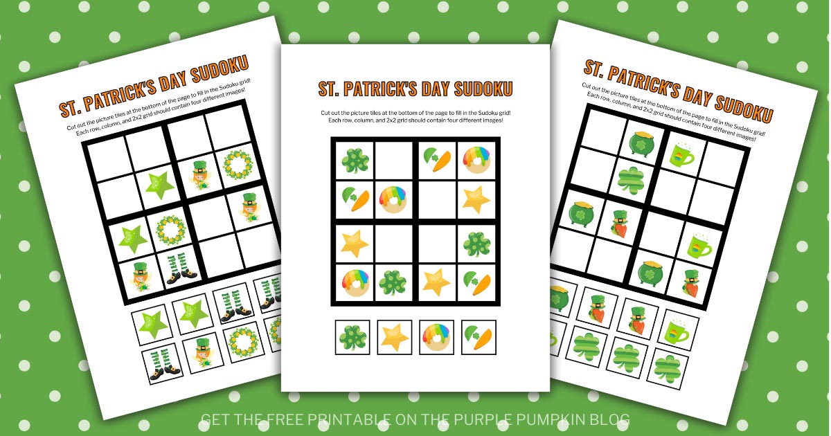 Free printable st patricks day picture sudoku puzzles for kids