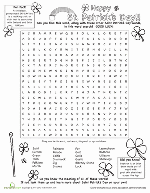 Fun st patricks day word search for fourth graders