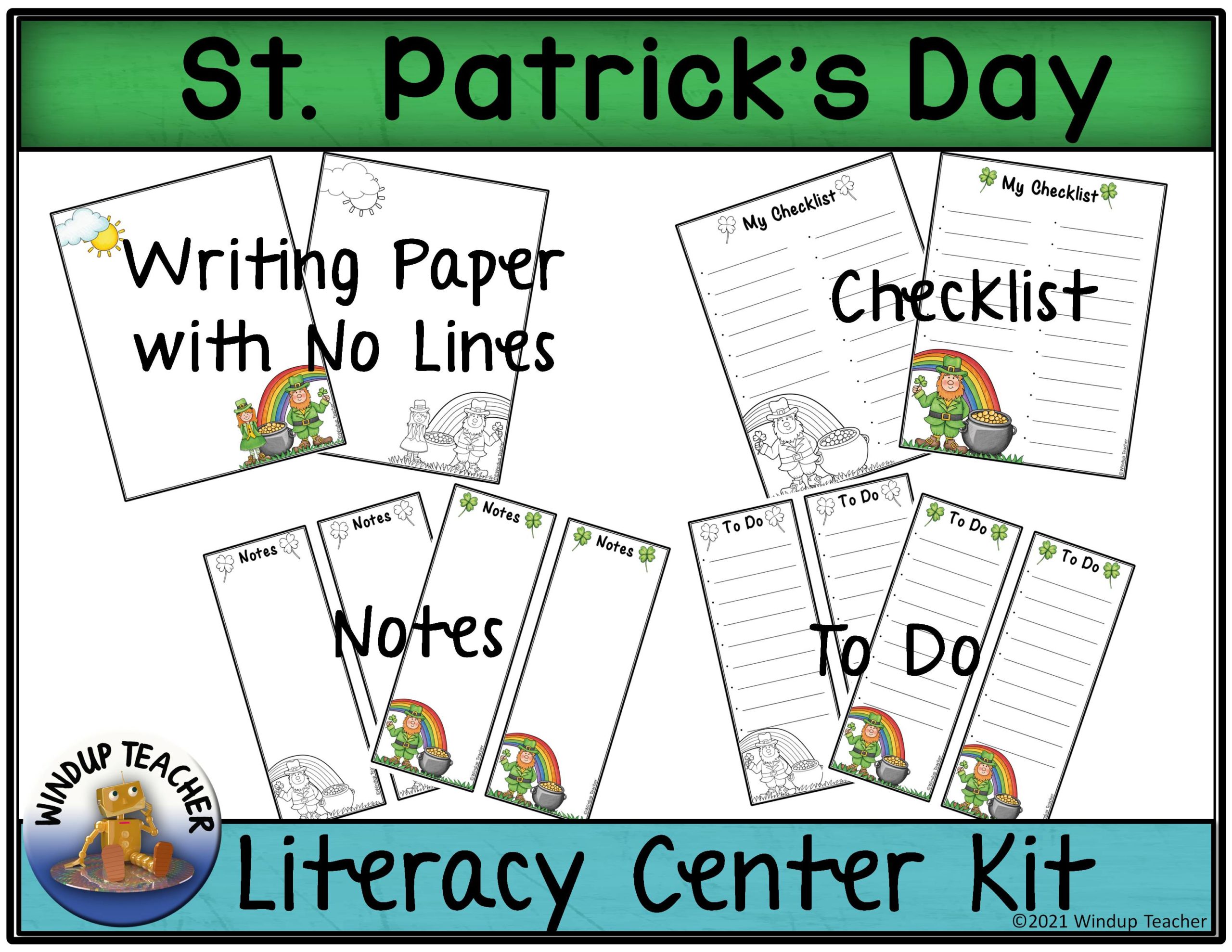 Leprechaun writing paper color bw activity sheets for st patricks day made by teachers