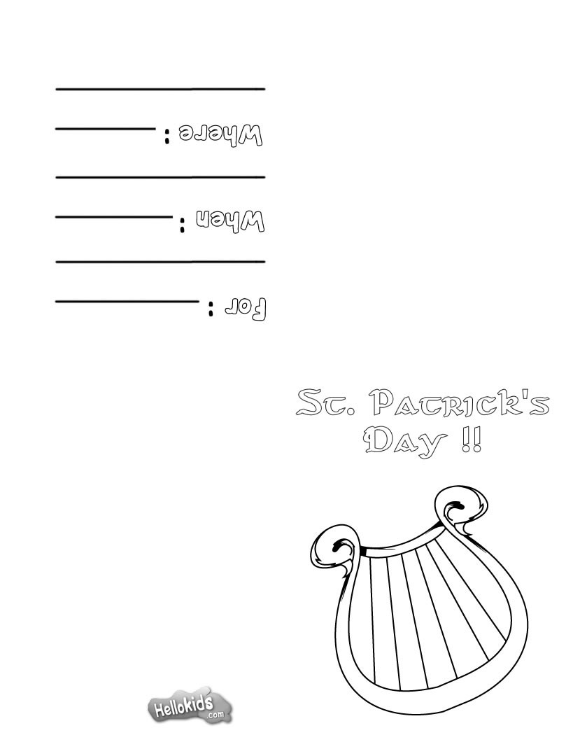 St patricks day invitation coloring pages