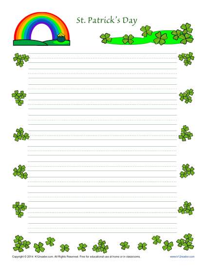 St patricks day printable lined writing paper